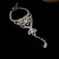 Pulsera de mano con anillo de diamantes de imitación, patrones huecos para mujer - 41# Pulsera