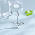 Titanium F136 angel wing piercing stud with spike top and clear CZ stones for ear or belly - Antlers (A1425-2#) / Silver