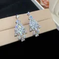 Elegant silver-toned chandelier earrings featuring teardrop and marquise cubic zirconia - 19# (HE31465)