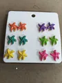 Colorful starfish stud earrings set in six vibrant enamel colors on white card - Multicolor (10# Silver Needle)
