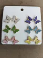 Set of six pairs of colorful butterfly stud earrings in sweet dopamine style colors. - Multicolor (12# Silver Needle)