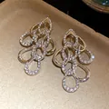 Macro detail of elegant silver-toned dangling earrings with sparkling rhinestone teardrops - Silver