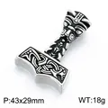 Vintage Nordic Viking Thor's Hammer stainless steel pendant with intricate Celtic knot patterns - Mask Pattern Woven Texture Style (KP118791-LU) / 43x29mm