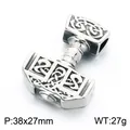 Vintage stainless steel Viking Mjolnir pendant with intricate Celtic knot patterns - 38x27mm