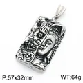 Gothic double-sided Buddha and Grim Reaper steel pendant, 57x32mm size, 64g weight - Buddha Head and Grim Reaper Rectangular Style (KP118773-LU) / 57x32mm