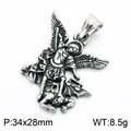 Retro stainless steel Saint Michael Archangel religious pendant slaying demon, 34x28mm - Archangel Michael Dragon Slayer Style (KP118792-LU) / 34x28mm