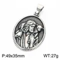 Vintage religious oval pendant in stainless steel featuring detailed shepherd relief carving - 49x35mm