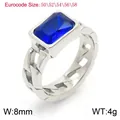 Silver stainless steel Cuban chain link ring with a large rectangular blue gemstone - Size 5 / 50 Yards / Blue & Silver
