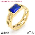 Vintage gold plated stainless steel Cuban link ring with rectangular blue zircon stone - Size 5 / 50 Yards / Gold Blue