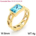 Gold stainless steel Cuban chain ring with a large rectangular blue zircon gemstone. - Size 5 / 50 Yards / Gold Light Blue