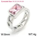 Retro stainless steel cuban link ring with rectangular pink zircon gemstone - Steel Pink
