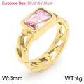 Vintage gold plated stainless steel Cuban chain ring with rectangular pink zircon stone detail - Gold Pink