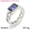Vintage stainless steel Cuban link ring with purple rectangle zircon stone, 8mm width - Steel Purple