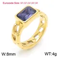 Gold stainless steel Cuban chain ring featuring a rectangular purple zircon stone - Gold Purple
