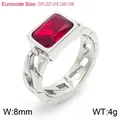 Vintage stainless steel Cuban chain ring featuring a large rectangular red zircon stone - Steel Red