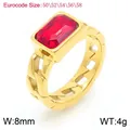 Gold stainless steel Cuban chain ring with a rectangular red zircon stone. - Gold Red
