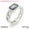 Silver stainless steel Cuban chain ring with a rectangular dark zircon stone - Steel Gray