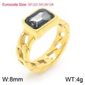 Elegant gold stainless steel Cuban link ring featuring a rectangular smoky gray zircon - Gold Grey