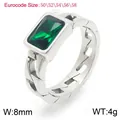 Stainless steel Cuban chain ring for women with emerald green rectangular zircon - Steel Green