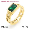 Gold-plated stainless steel cuban chain ring featuring a rectangular green zircon stone - Gold Green