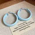 Elegant minimalist light blue matte spray paint hoop earrings with silver needle - Large / Blue