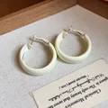 Elegant cream-colored spray-painted thick hoop earrings with silver needles for women - Small / White