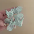 Close-up detail of elegant light green chiffon flower earrings with long beaded tassels - Chiffon Petal Tassel (11#)