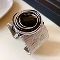Detailed close-up of handmade silver wire wrapped cuff bracelet with large black gemstone - 54# Bracelet - Silver - Black