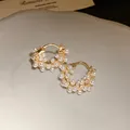 Elegant 18k gold plated hoop earrings with pearls and zircon for a luxury, trendy look. - Gold