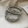 Silver-tone metal irregular cuff bracelet four-piece set for women - 2# Bracelet-Silver