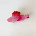 Sweet realistic resin strawberry hair clip with green leaf on a pink duckbill metal base - Strawberry / 1 Piece / Red