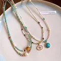 Vintage beaded stone necklace with star and turquoise pendants in elegant retro style - Vintage Beaded Style(sku_1058911438090)