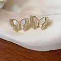 Detail of elegant butterfly stud earrings with zircon inlay and 14k gold plating finish - Twin-Wing Butterfly Style (5#) / Gold