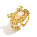 Gold stainless steel crab ring with iridescent oval stone for ocean beach style jewelry - White Crab Style (R5227-3) / Gold