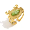 Elegant 18K gold plated stainless steel crab shaped ring with green stone inlay. - Green Crab Style (R5227-4) / Gold