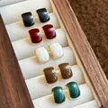 Set di orecchini quadrati retrò in smalto multicolore in scatola portagioie - Set di 5 Paia / Set Misto Classico (HE30002)
