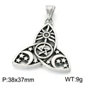 Mysterious vintage stainless steel Celtic pendant with sun moon and pentagram motifs - Sun Moon Pentagram Style (KP118592-LU) / Antique Silver