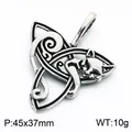 Vintage keltischer Knoten Katzenkopf Anhänger aus Titanstahl, 45x37mm groß und 10g schwer - Katzenkopf Retro Stil (KP118819-LU) / Antik Silber
