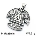 Vintage Kelten Valknut Anhänger aus Titanstahl mit gravierten Sonnen Mond und Stern Motiven - Nordische Mythologie Valknut Stil (KP118877-LU) / Antik Silber