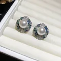 Eleganti orecchini vintage a lobo in argento a fiore con perla bianca e zirconi - Argento & Verde