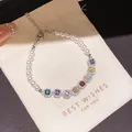Elegant pearl and colorful zircon geometric charm bracelet for women in gift pouch - Style 11 Bracelet