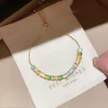 Dainty multi-color geometric zircon adjustable chain bracelet in gold finish for women - 21# Bracelet