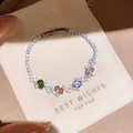 Sparkling silver-tone geometric bracelet with multi-colored oval zircon stones for women - 25# Bracelet