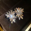 Primer plano de pendientes de diamantes de imitación con forma de fuegos artificiales brillantes - Estilo de poste de pendiente de plata / Blanco