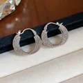 Detail view of 18k gold plated textured multi-strand hoop earrings in silver finish - Hoop Earrings (HE32047) / Silver