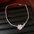 Detailed view of luxury zircon flower necklace with pink and clear stones - Necklace / Silver-Pink