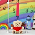 Cute plush teddy bear keychain with red strap and 'I FLY' foot embroidery details - Pendant Only / 12cm High / Red