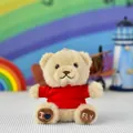 Small teddy bear plush keychain with red t-shirt and I Love Fly foot embroidery - Bead Chain Style / 12cm High / Red