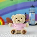 Cute beige teddy bear plush keychain wearing a pink t-shirt, perfect graduation gift toy - Bead Chain Style / 12cm High / Pink