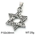 Vintage stainless steel Star of David hexagram pendant with intricate scrollwork patterns - Scroll Pattern Hexagram Style (KP118546-LU) / 52x38mm